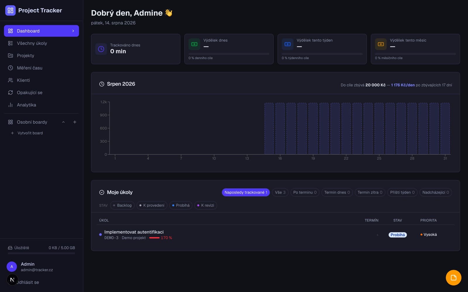 Project Tracker — náhled